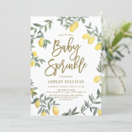 Convites Boho Watercolor Lemon Wreath Dourado Baby Sprinkle