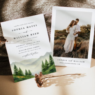 Convites Boho Watercolor Mountain Wedding