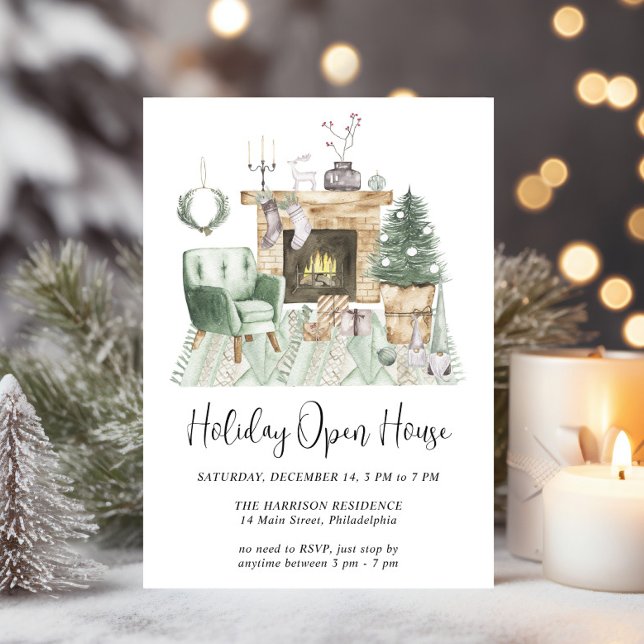 Convites Boho Watercolor Natal Holidy Open House (Criador carregado)