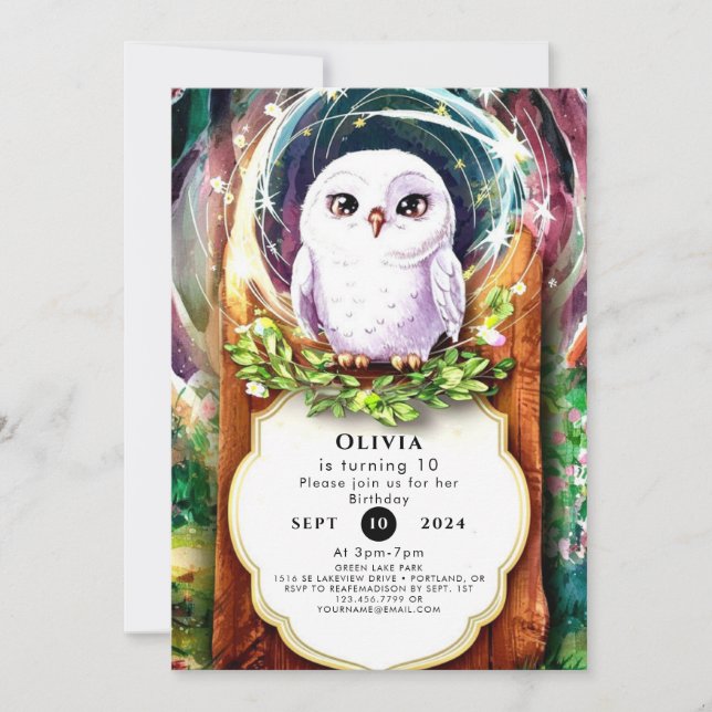 Convites Boho Watercolor Owl Birthday (Frente)
