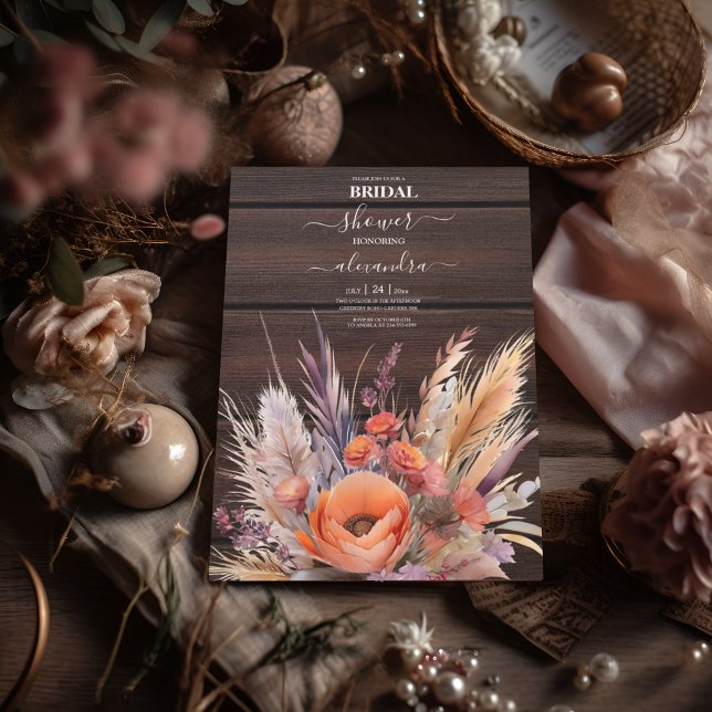 Convites Boho Watercolor Pampas Grass Bridal (Criador carregado)