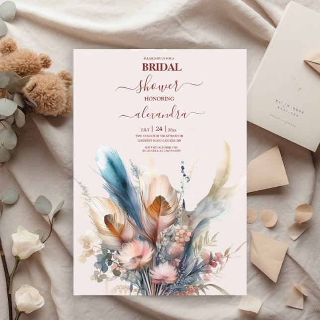 Convites Boho Watercolor Pampas Grass Bridal (Criador carregado)