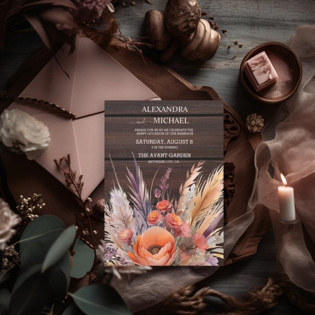 Convites Boho Watercolor Pampas Grass Wedding (Criador carregado)