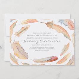Convites boho watercolor penas tribais e selvagens