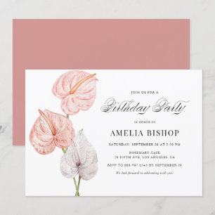 Convites Boho Watercolor Pink Anthuriums
