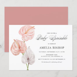 Convites Boho Watercolor Pink Anthuriums Baby Sprinkle