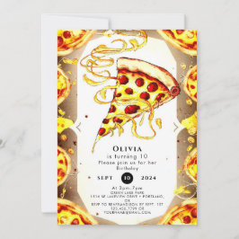 Convites Boho Watercolor Pizza Birthday