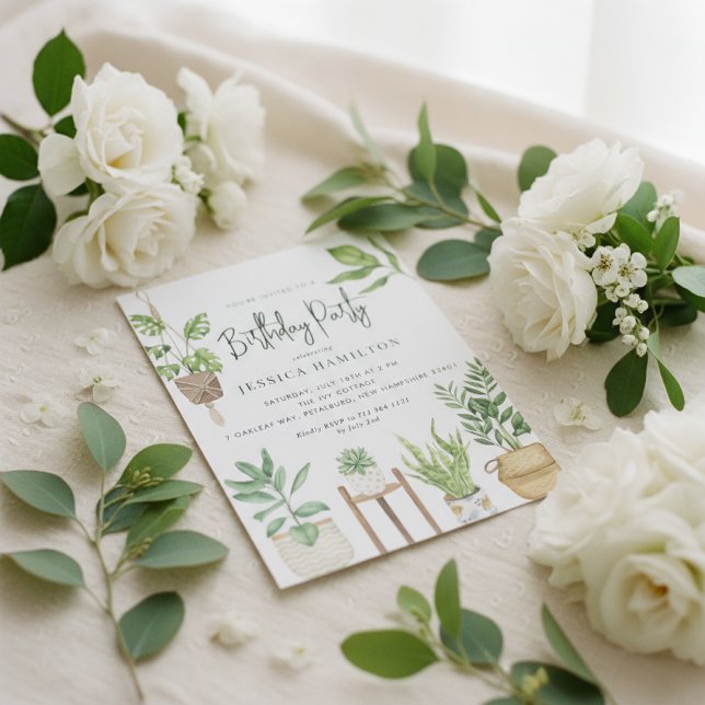 Convites Boho Watercolor Plantas Festas de aniversário (Criador carregado)