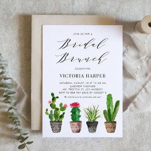 Convites Boho Watercolor Potted Cactus Summer Bridal Brunch