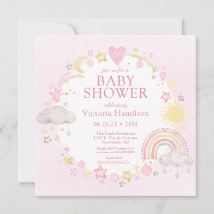 Convites Boho Watercolor Rainbow Baby Girl Chá