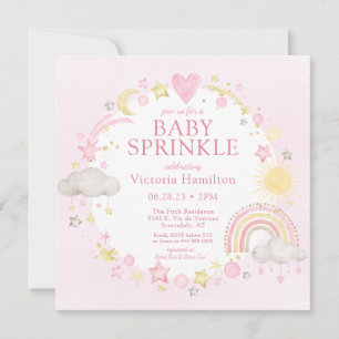 Convites Boho Watercolor Rainbow Baby Girl Sprinkle