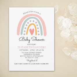 Convites Boho Watercolor Rainbow Baby Shower Girl