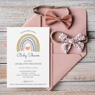 Convites Boho Watercolor Rainbow Baby Shower Invitation