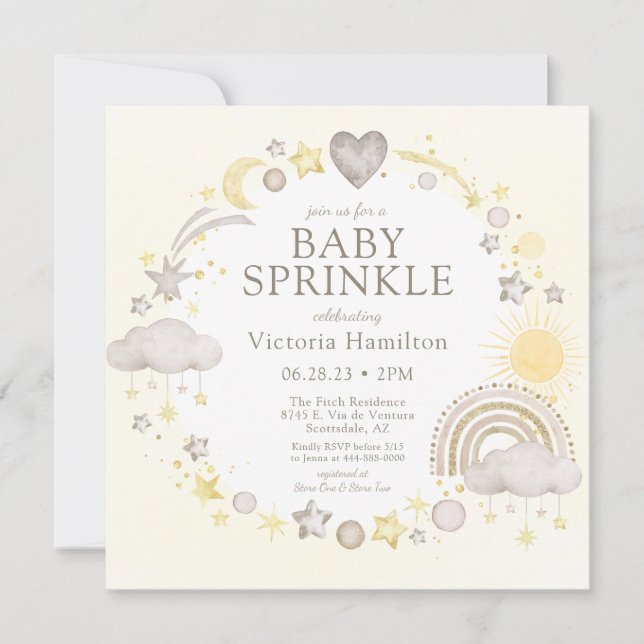 Convites Boho Watercolor Rainbow Baby Sprinkle (Frente)