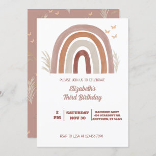 Convites Boho Watercolor Rainbow Birthday   Grass Pampas
