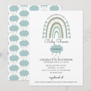 Convites Boho Watercolor Rainbow Blue Baby Boy Invit Chá