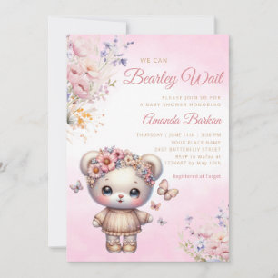 Convites Boho Watercolor rosa, Chá de fraldas de Urso de Te