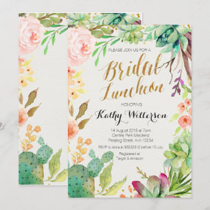 Convites Boho Watercolor Suculta Bridal Luncheon