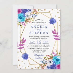 Convites Boho Watercolor Summer Flowers Casamento Dourado