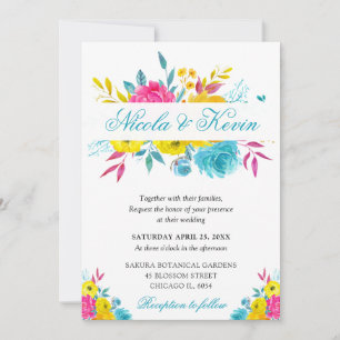 Convites Boho Watercolor Summer Flowers Casamento Dourado