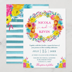 Convites Boho Watercolor Summer Flowers Wreath Casamento