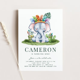 Convites Boho Watercolor Tribal Elephant Primeiro Aniversár