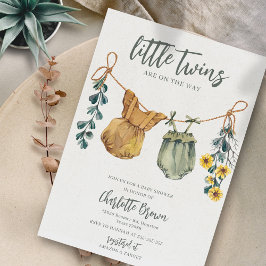 Convites Boho Watercolor Twins Chá de fraldas