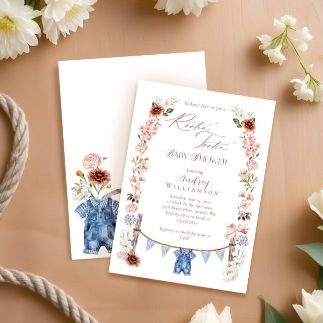 Convites Boho Watercolor Western Little Chá de fraldas (Boho Watercolor Western Little Cowboy Baby Shower Invitation)