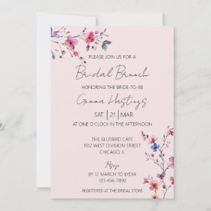 Convites Boho Watercolor Wild Flower Bridal Brunch Rosa