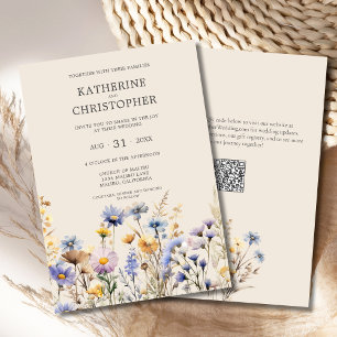Convites BOHO Watercolor Wildflower Beige Wedding