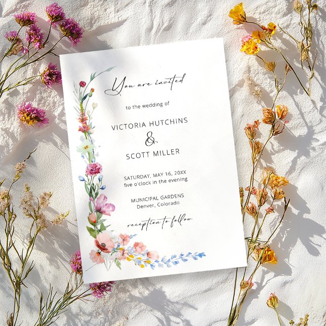 Convites Boho Watercolor Wildflower Calligraphy Wedding     (Criador carregado)