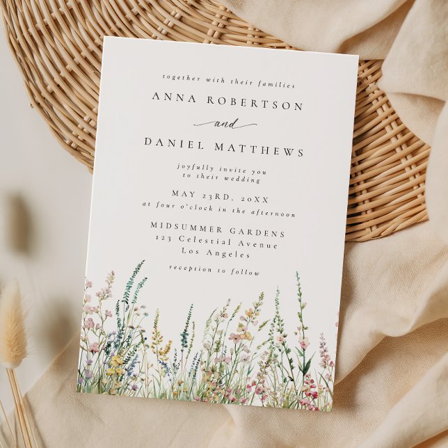 Convites Boho Watercolor Wildflower Field Wedding (Criador carregado)