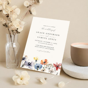 Convites Boho Watercolor Wildflower Wedding