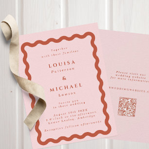Convites Boho Wavy Blush & Terracotta Código QR Casamento