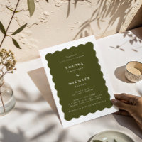Boho Wavy Border Olive Green & White Weding