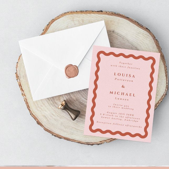 Convites Boho Wavy Frame Blush & Terracotta Wedding (Criador carregado)
