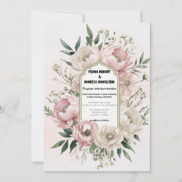 Convites Boho Wedding Invitation - Peonies with Greenery