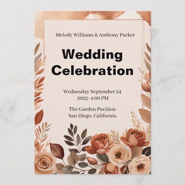 Convites Boho Wedding Invitation | Terracotta Pampas Grass (Frente)