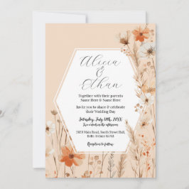 Convites Boho Wedding Peach Florals Flowers
