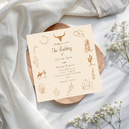 Convites Boho Western Cowboy Ilustração Casamento