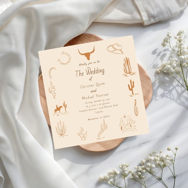 Convites Boho Western Cowboy Ilustração Casamento (Criador carregado)