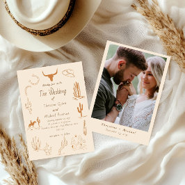 Convites Boho Western Cowboy Ilustração Casamento