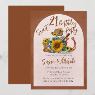 Convites Boho Western Guitar Girassóis Doce Festa 21