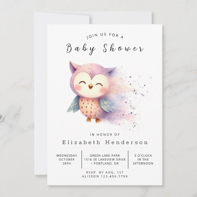 Convites Boho Whimsical Owl Chá de fraldas (Frente)