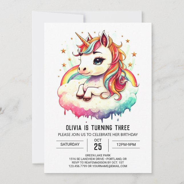 Convites Boho Whimsical Unicorn Birthday (Frente)