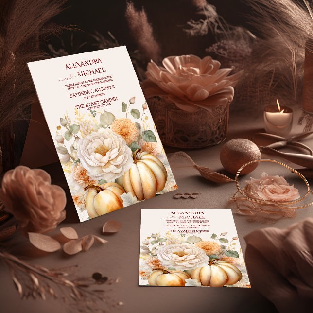 Convites Boho White e Dourado Casamento com Pumpkins (Criador carregado)