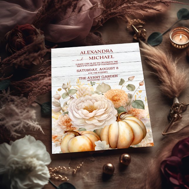 Convites Boho White e Dourado Casamento com Pumpkins (Criador carregado)