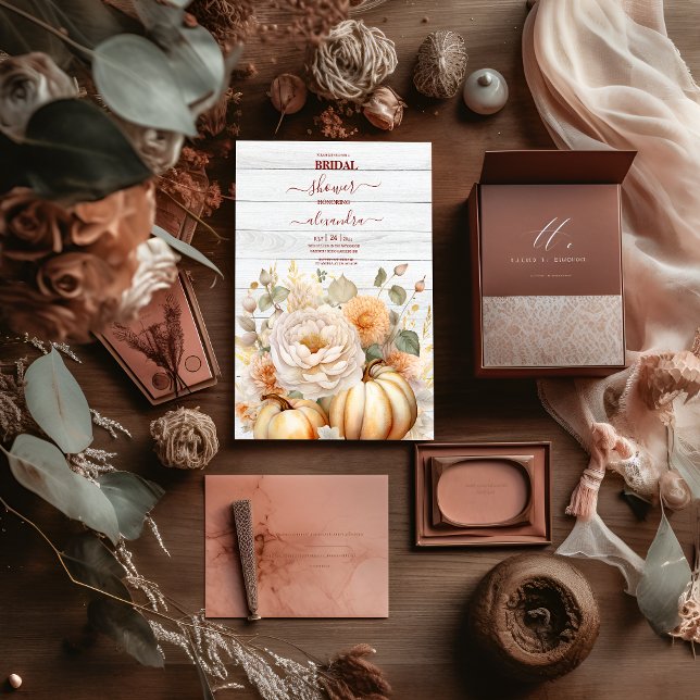 Convites Boho White e Glitter Dourado Pumpkins Bridal (Criador carregado)