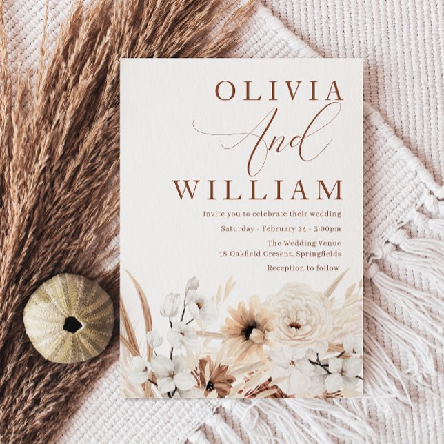 Convites Boho White Floral Arranjo Moderno (Criador carregado)