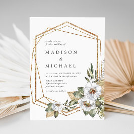Convites Boho White Floral & Greenery Casamento Geométrico